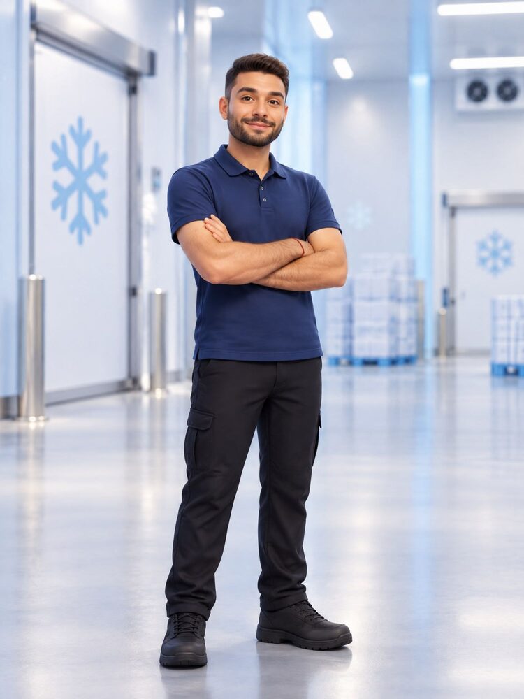 Portrait of Connor in the Magnolia cold storage corridor